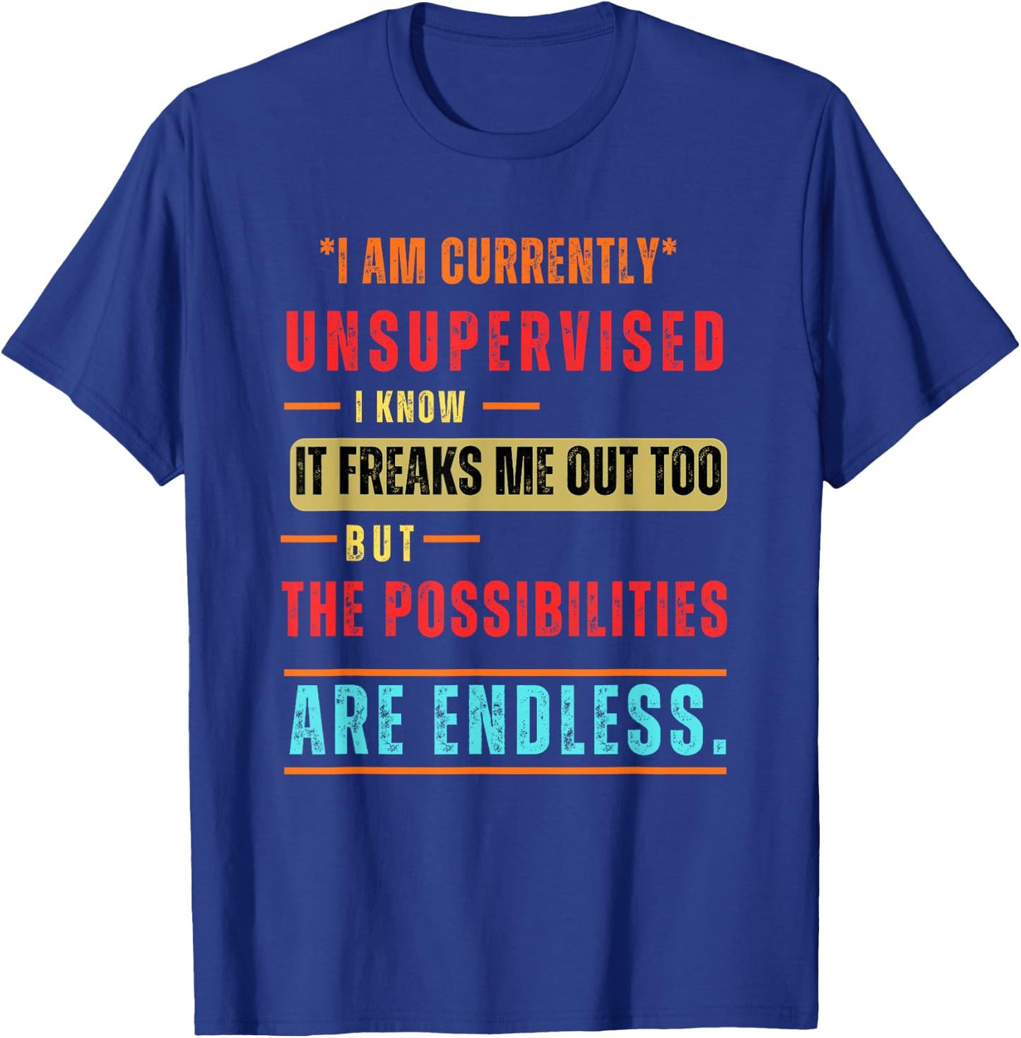 I'm Currently Unsupervised Novelty Graphic Sarcastic Funny T-Shirt - T-Shirt | Royal