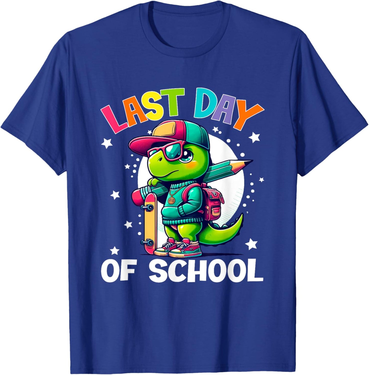 Last Day Of School Students Dinosaur Funny T-Shirt - T-Shirt | Royal