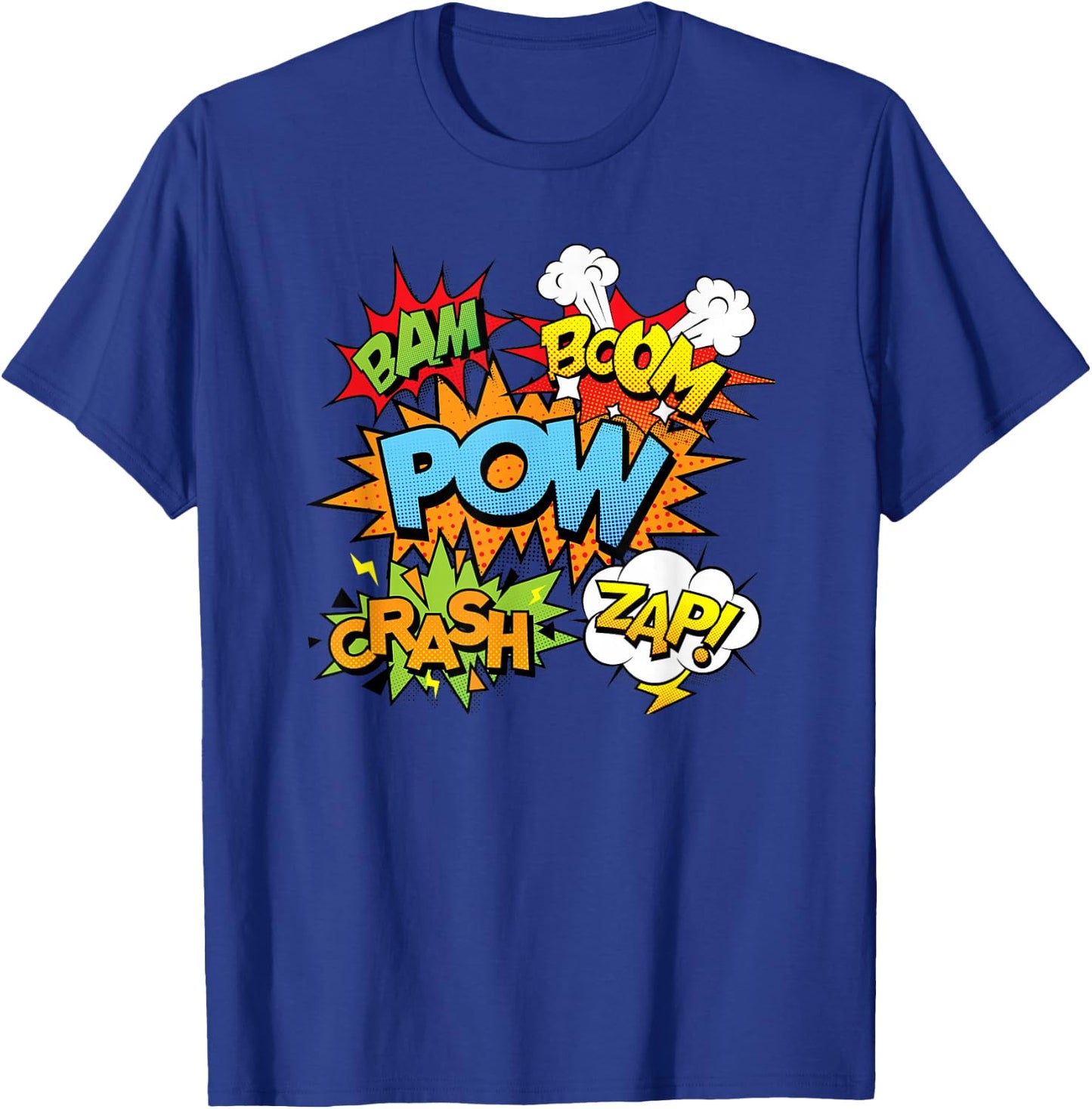 Comic Book Bam Pow Crash Boom Zap Bubbles in Bright Colors T-Shirt - T-Shirt | Royal