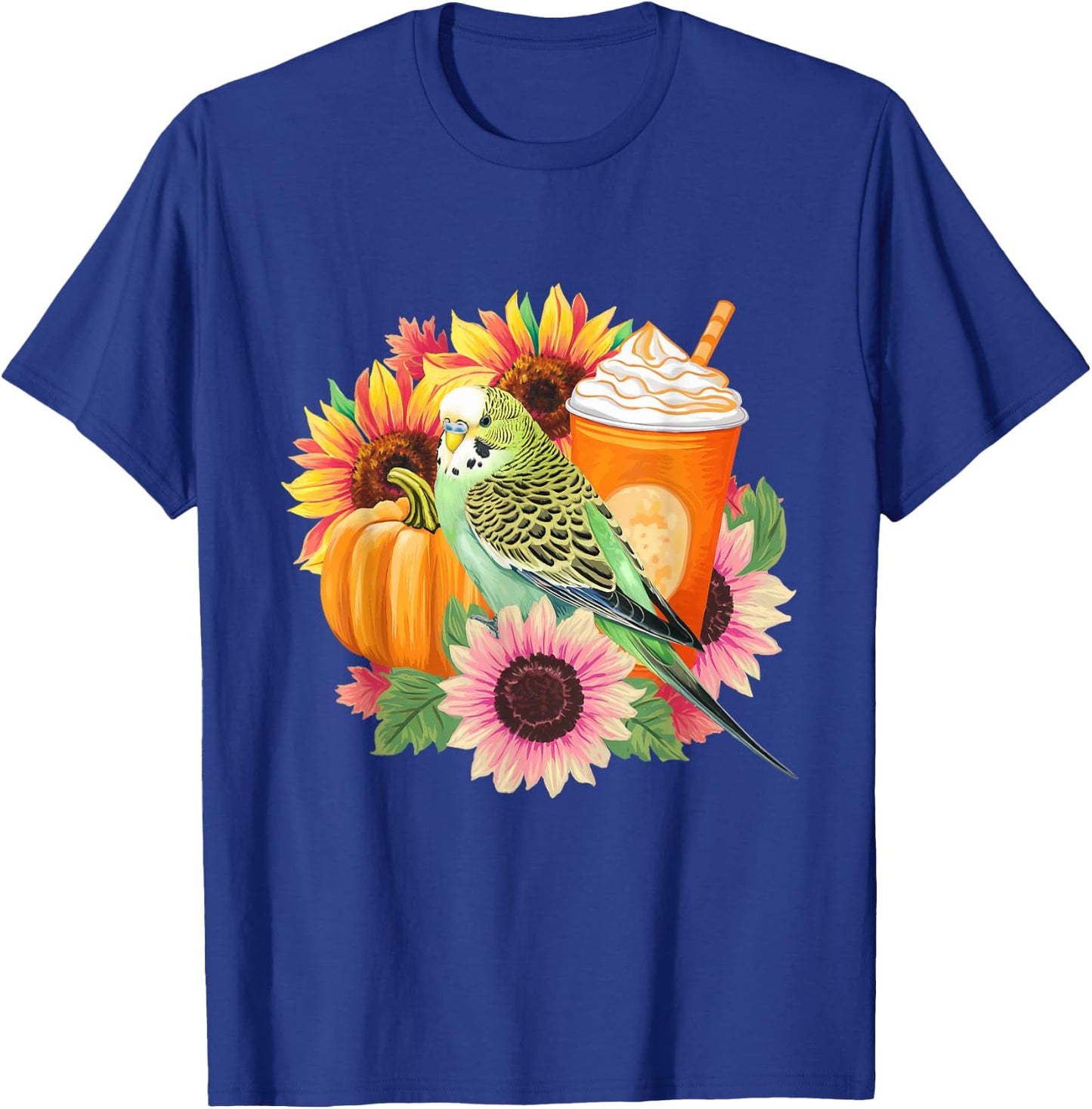 Budgies Autumn Love Pumpkin Latte and Flowers T-Shirt - T-Shirt | Royal