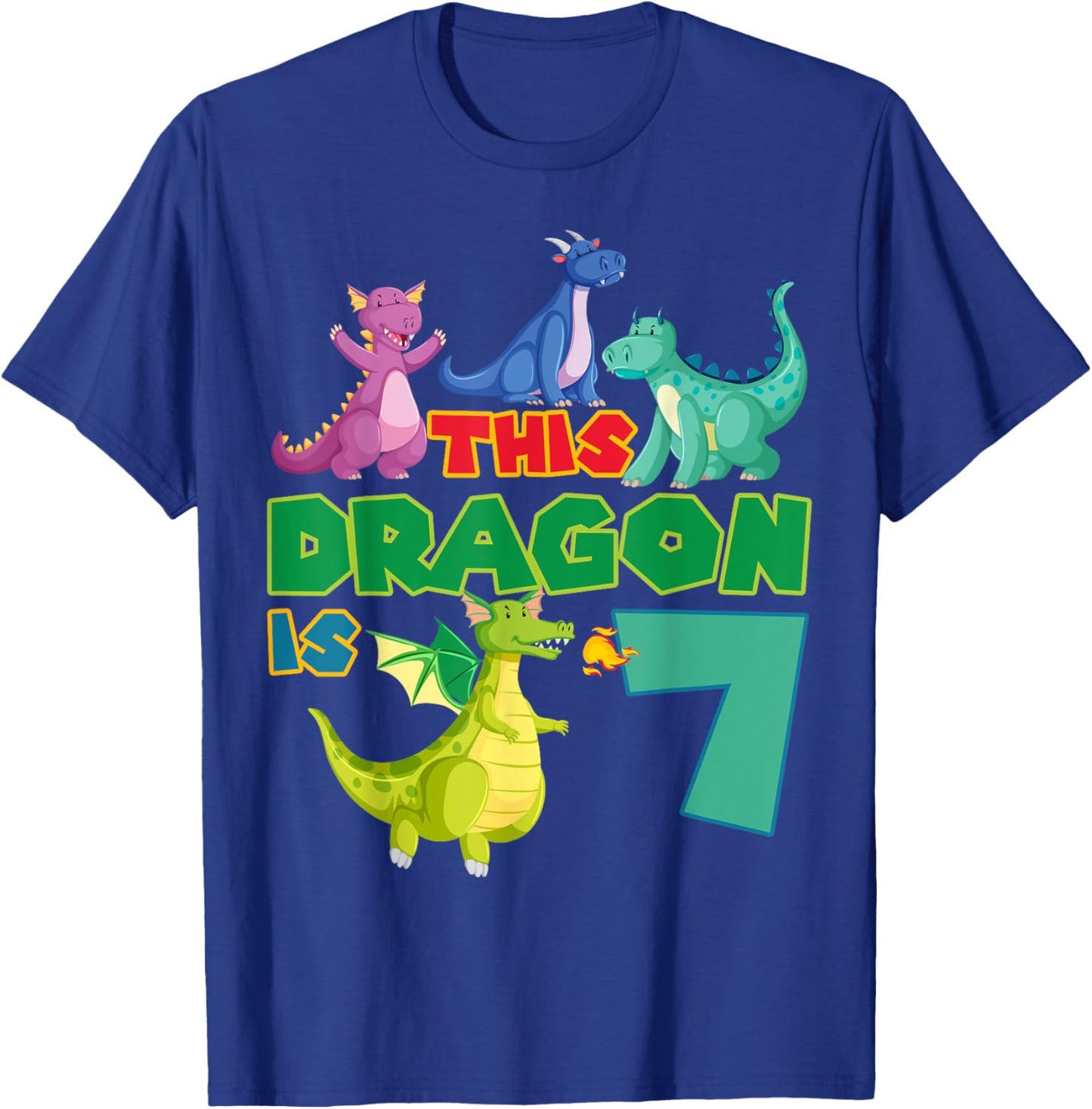 Dragon 7th Birthday Party Mythical Creature Fantasy Theme T-Shirt - T-Shirt | Royal
