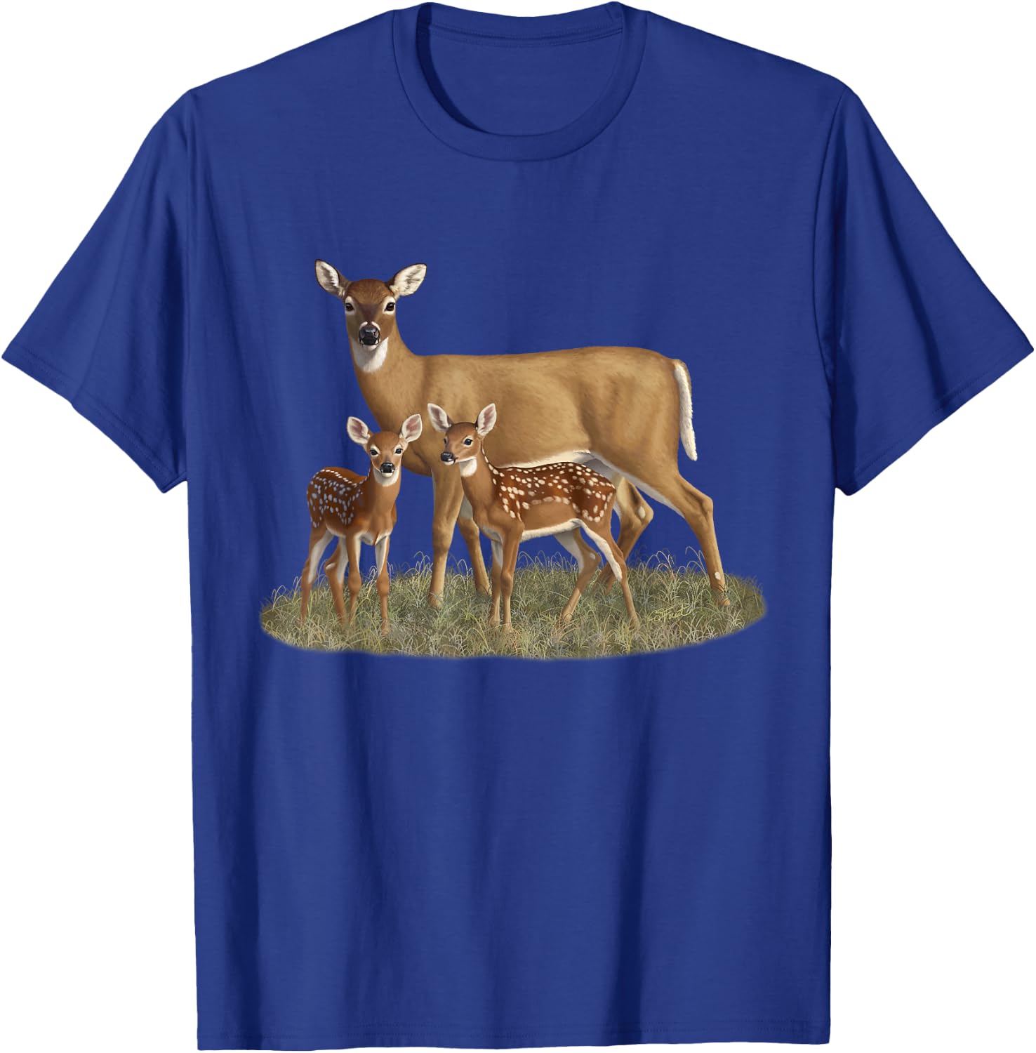 Whitetail Deer Doe & Cute Twin Fawns Wildlife Art T-Shirt - T-Shirt | Royal