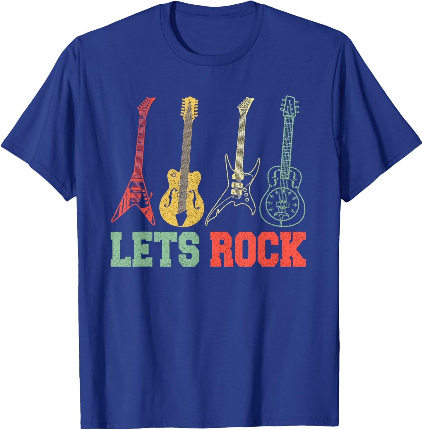 Lets Rock Rock n Roll Guitar Retro Small T-Shirt - T-Shirt | Royal