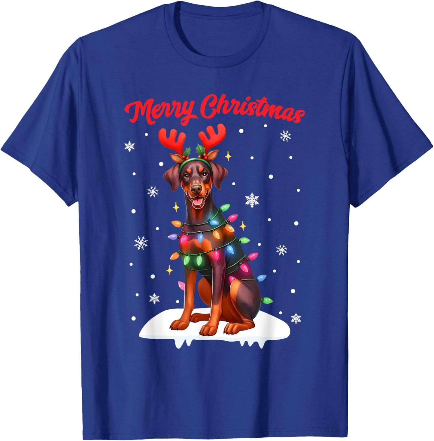 Christmas Pajamas Men Women Kids Doberman Pinscher Dog T-Shirt - T-Shirt | Royal