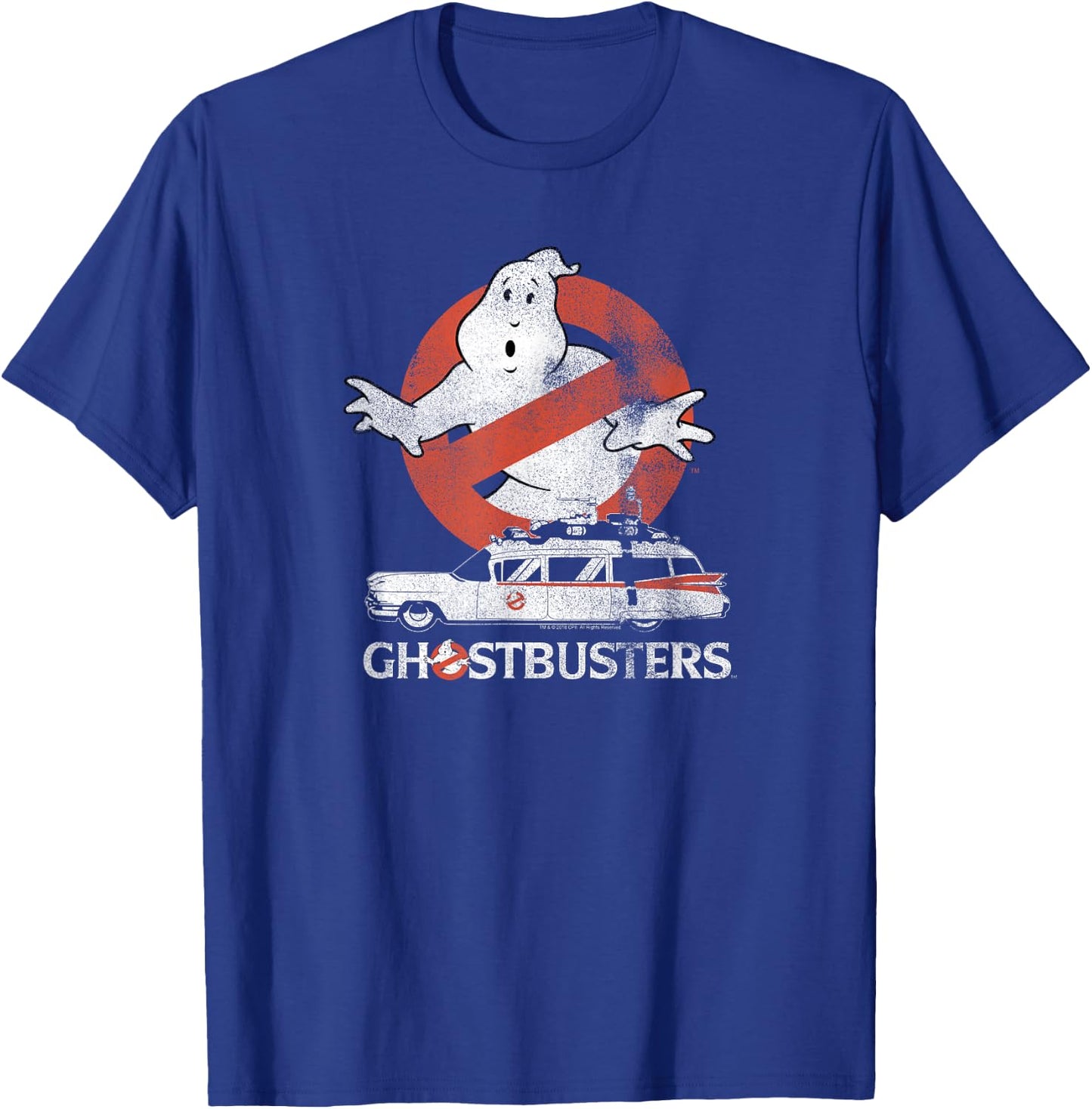 Ghostbusters No Ghost with Ectomobile Retro Movie T-Shirt - T-Shirt | Royal