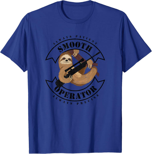 Tactical Sloth Sloth Sniper Smooth Operator - Green, , Short Sleeve, -Adults, Military-Themed Sloth Sniper , Small T-Shirt - T-Shirt | Royal