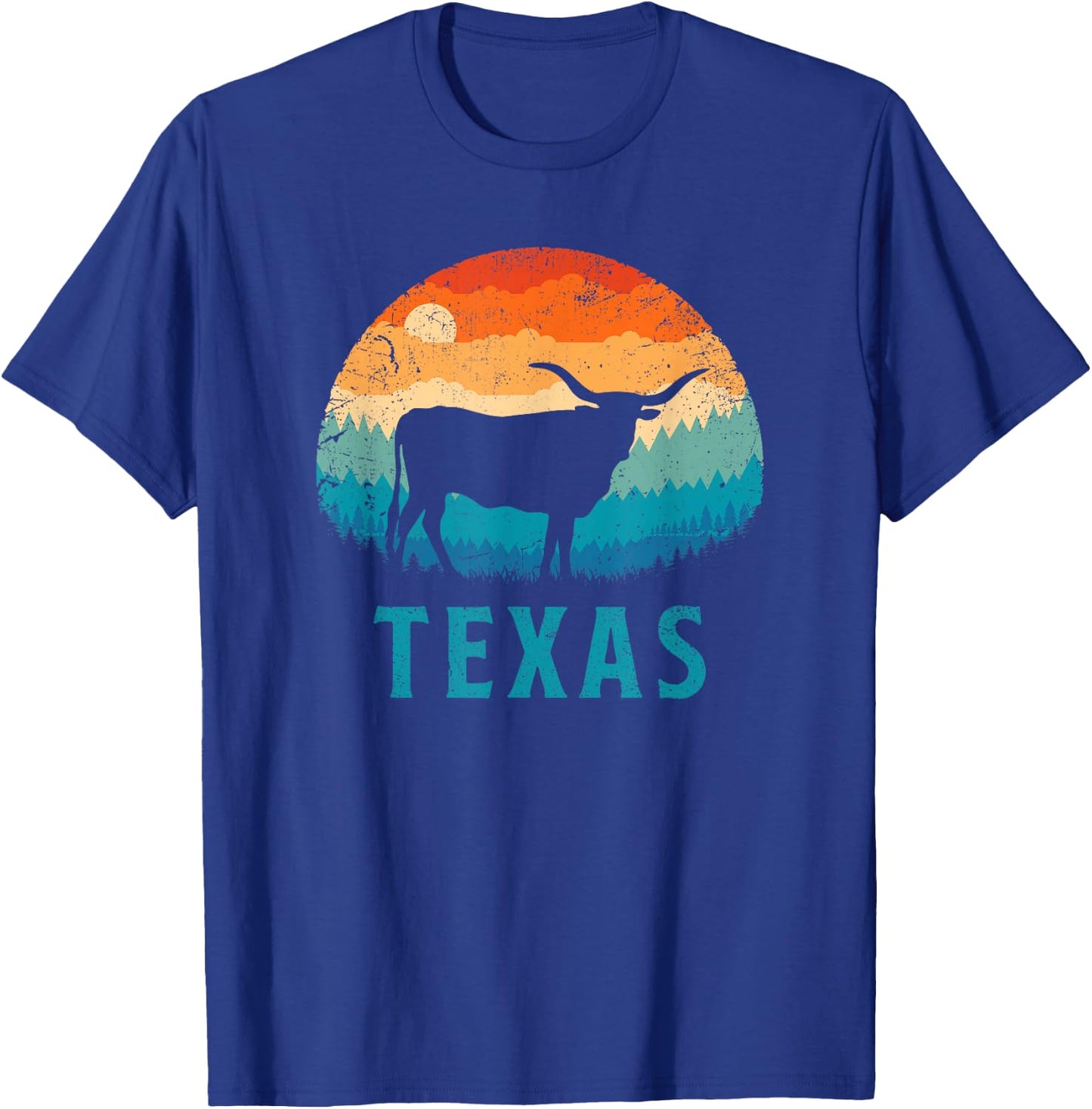 Texas Longhorn Cow Vintage Texan Cattle Herd Retro Lone Star T-Shirt - T-Shirt | Royal
