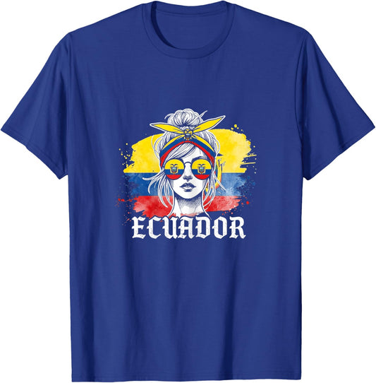 Ecuadorian Flag Pride Ecuador Messy Bun T-Shirt - T-Shirt | Royal