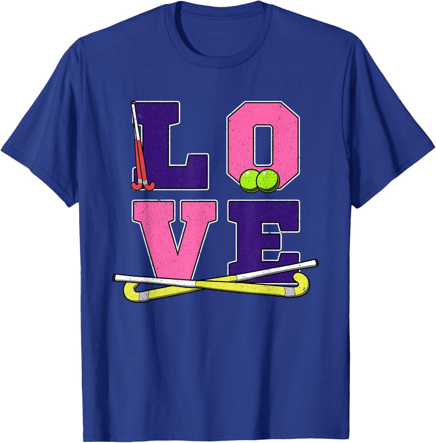 Girls Women's Love Field Hockey Art - Hockey Mom Gift T-Shirt - T-Shirt | Royal
