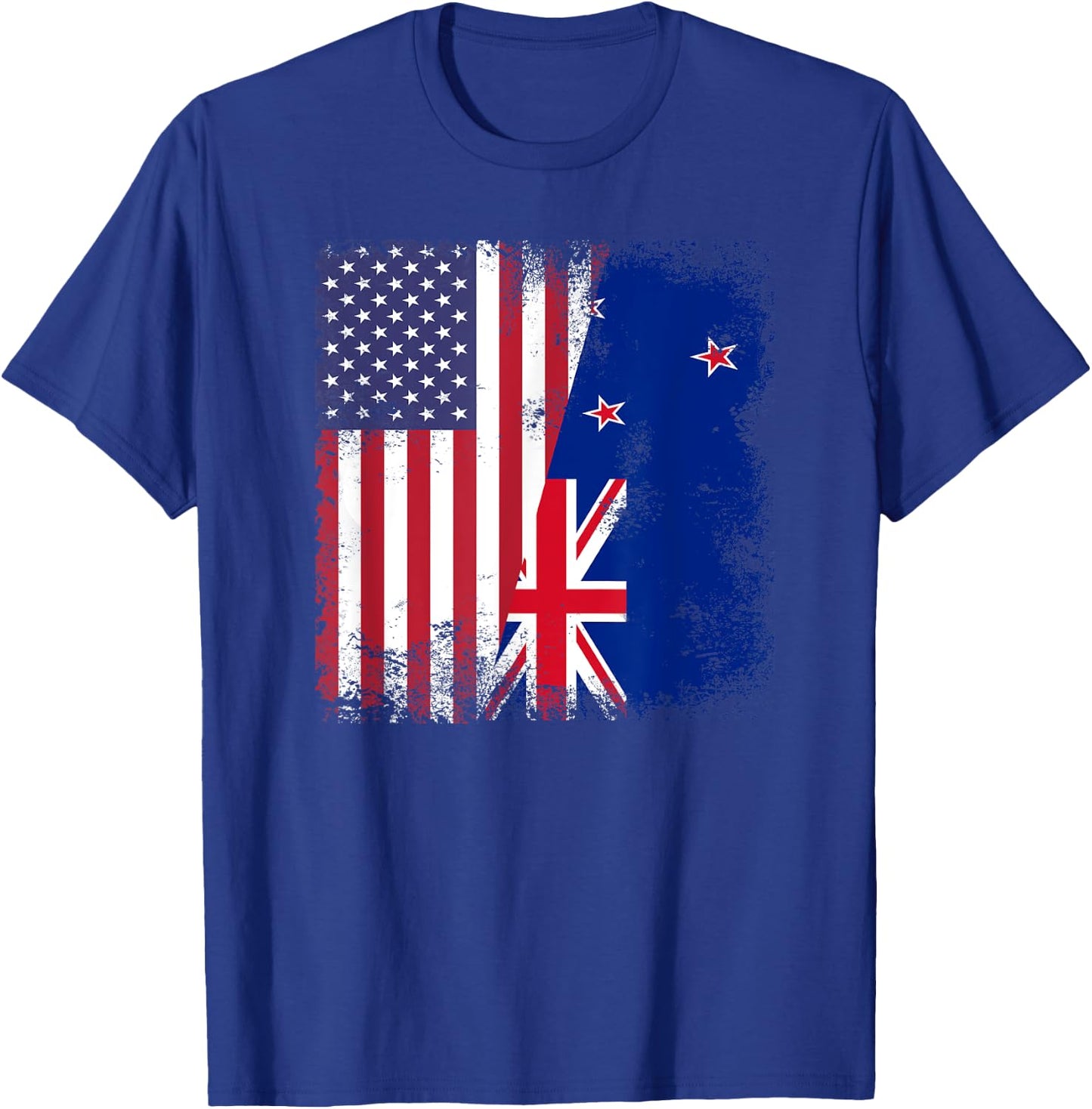 Half Kiwi Flag | Vintage New Zealand USA Gift T-Shirt - T-Shirt | Royal