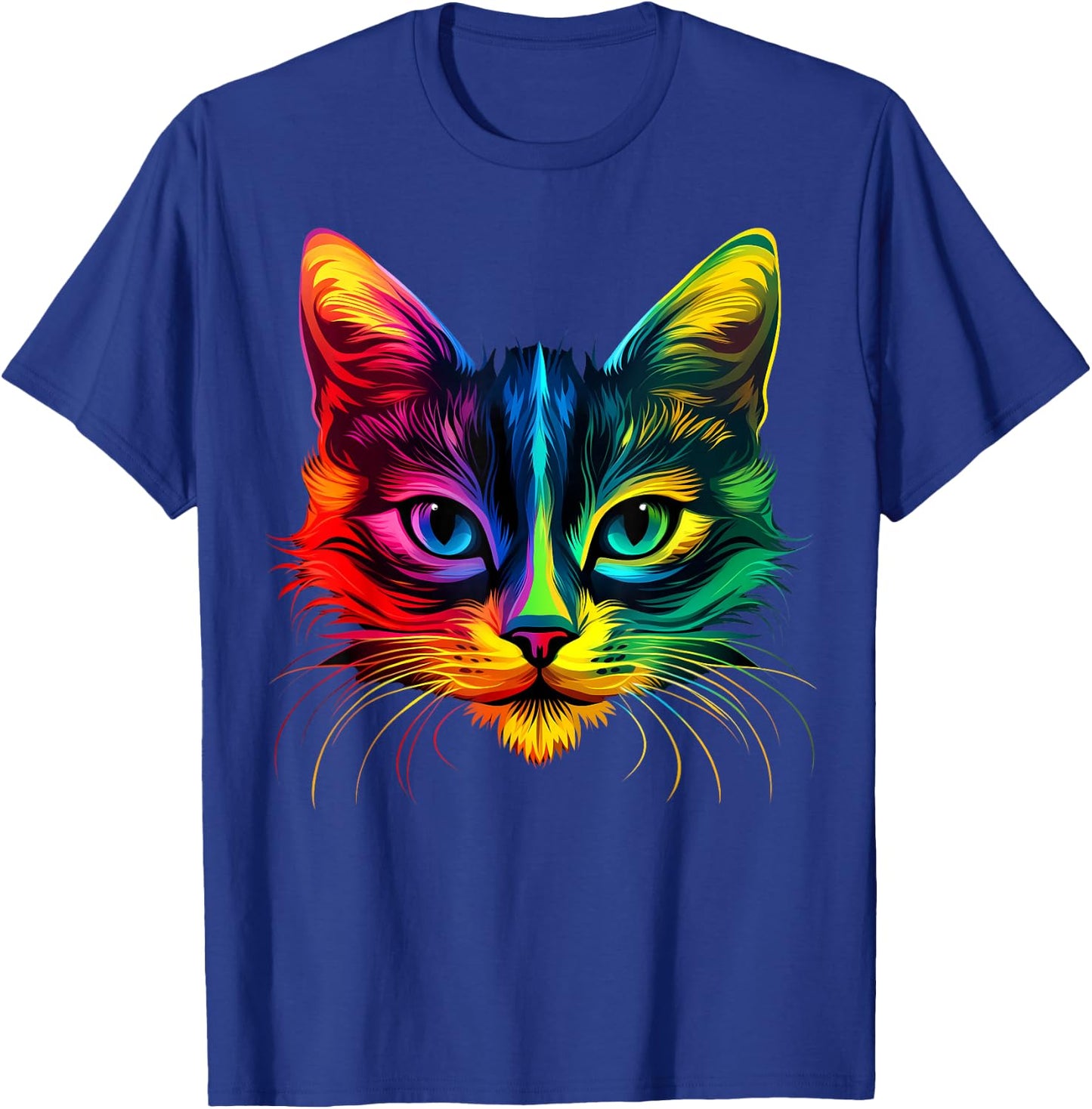 Colorful Cat Face Cute Pet Animal Lover Men Women Black T-Shirt - T-Shirt | Royal