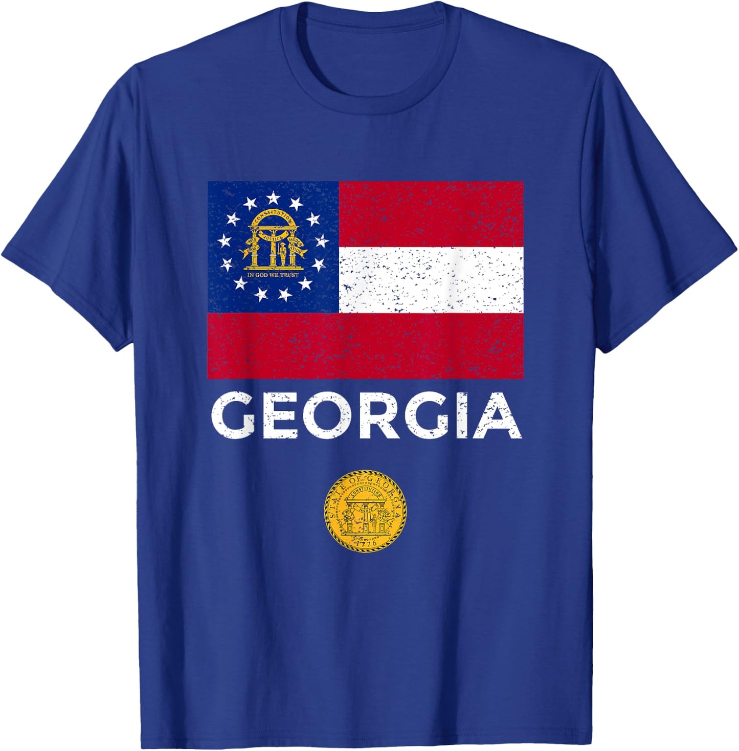 Georgia State Flag with Seal - Vintage Distressed T-Shirt - T-Shirt | Royal