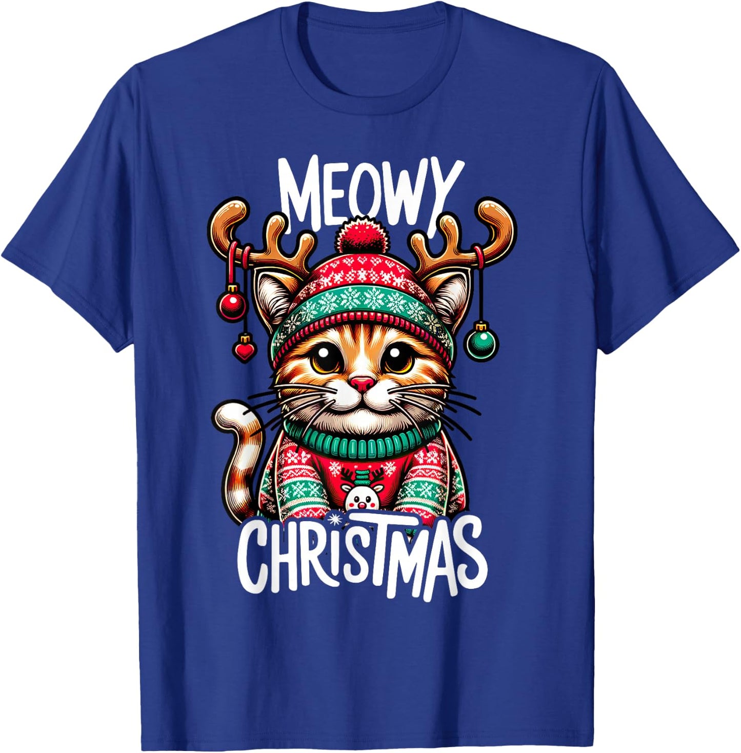 Meowy Christmas Cat Lover Funny Festive Holidays Cute Kitten Men Women Kids T-Shirt - T-Shirt | Royal