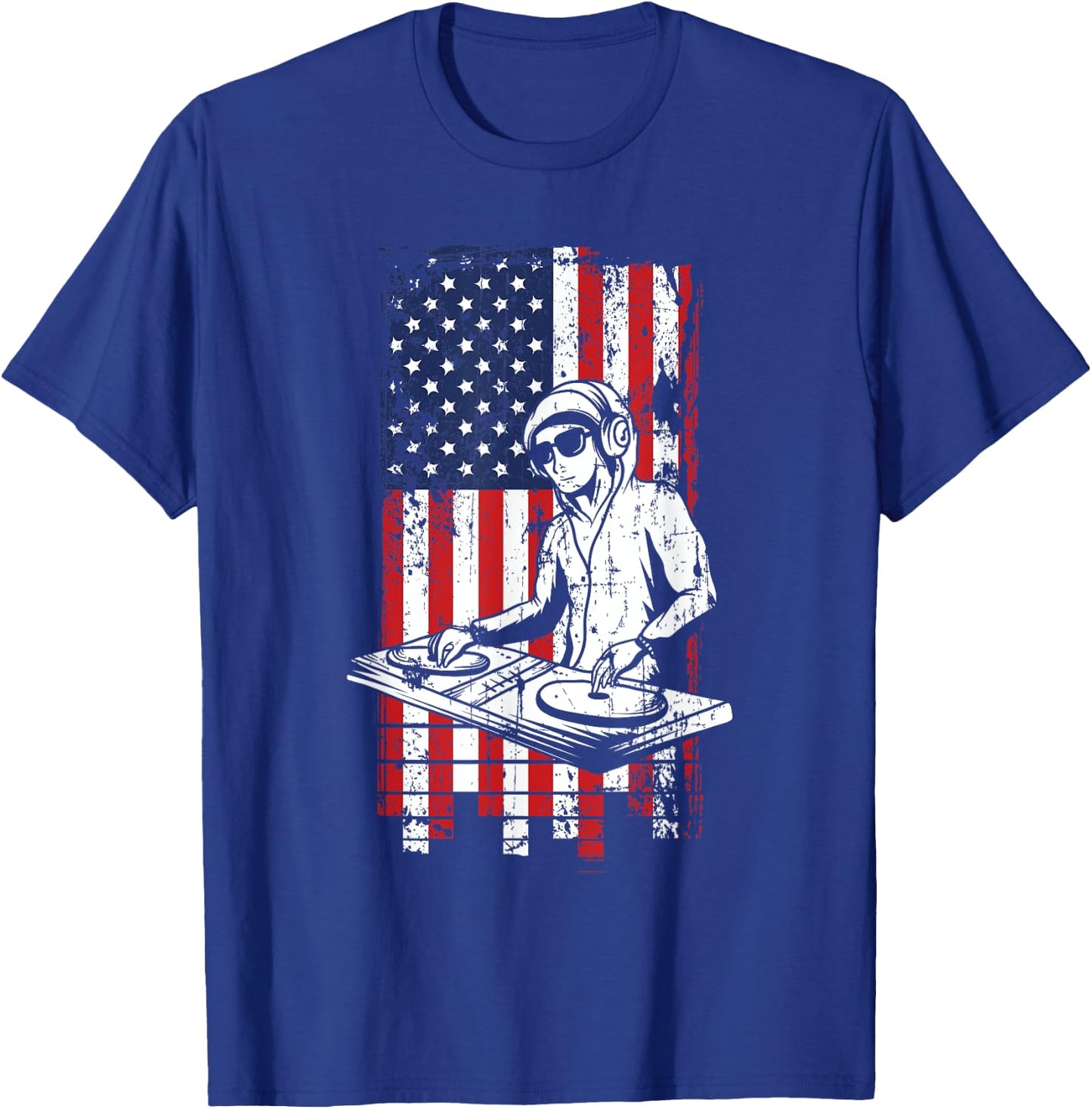 4th of July American Flag DJ Music Lover Turntable Gifts T-Shirt - T-Shirt | Royal