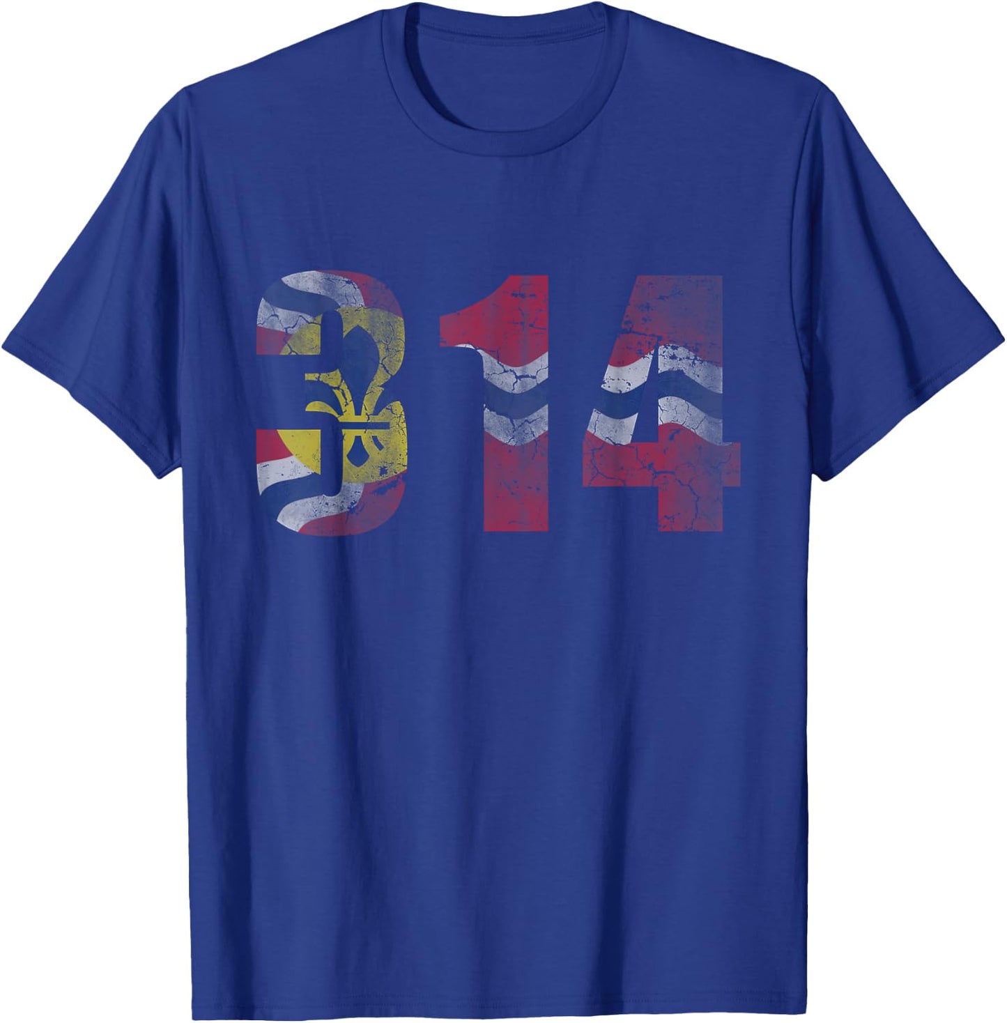 St Louis Flag Missouri 314 Vintage Distressed Fade T-Shirt - T-Shirt | Royal