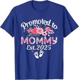 Promoted To Mommy Est 2025 Floral First Time Mommy Est 2025 T-Shirt - T-Shirt | Royal