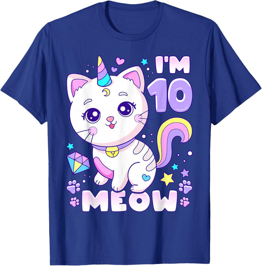 Birthday girl 10 years old, cat, unicorn, 10th birthday T-Shirt - T-Shirt | Royal