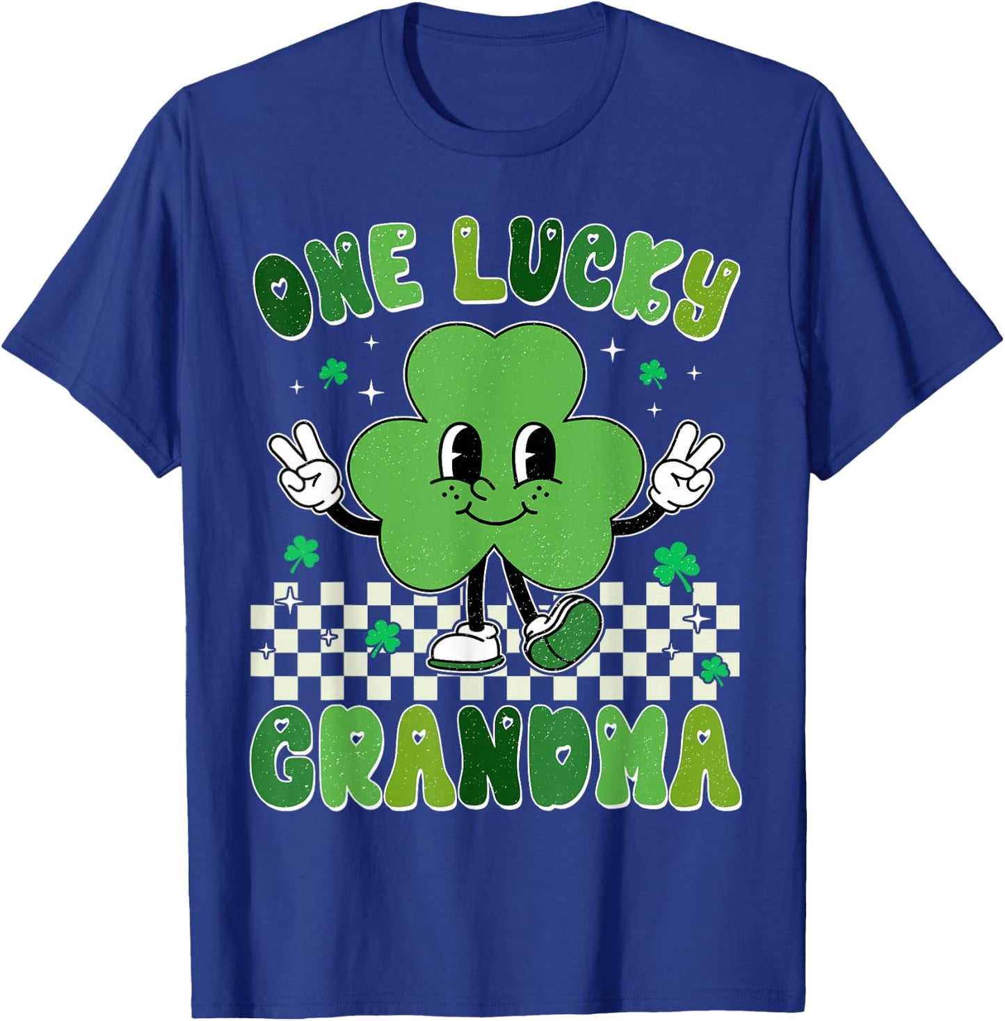 Retro Groovy One Lucky Grandma St Patrick's Day Women Mama T-Shirt - T-Shirt | Royal