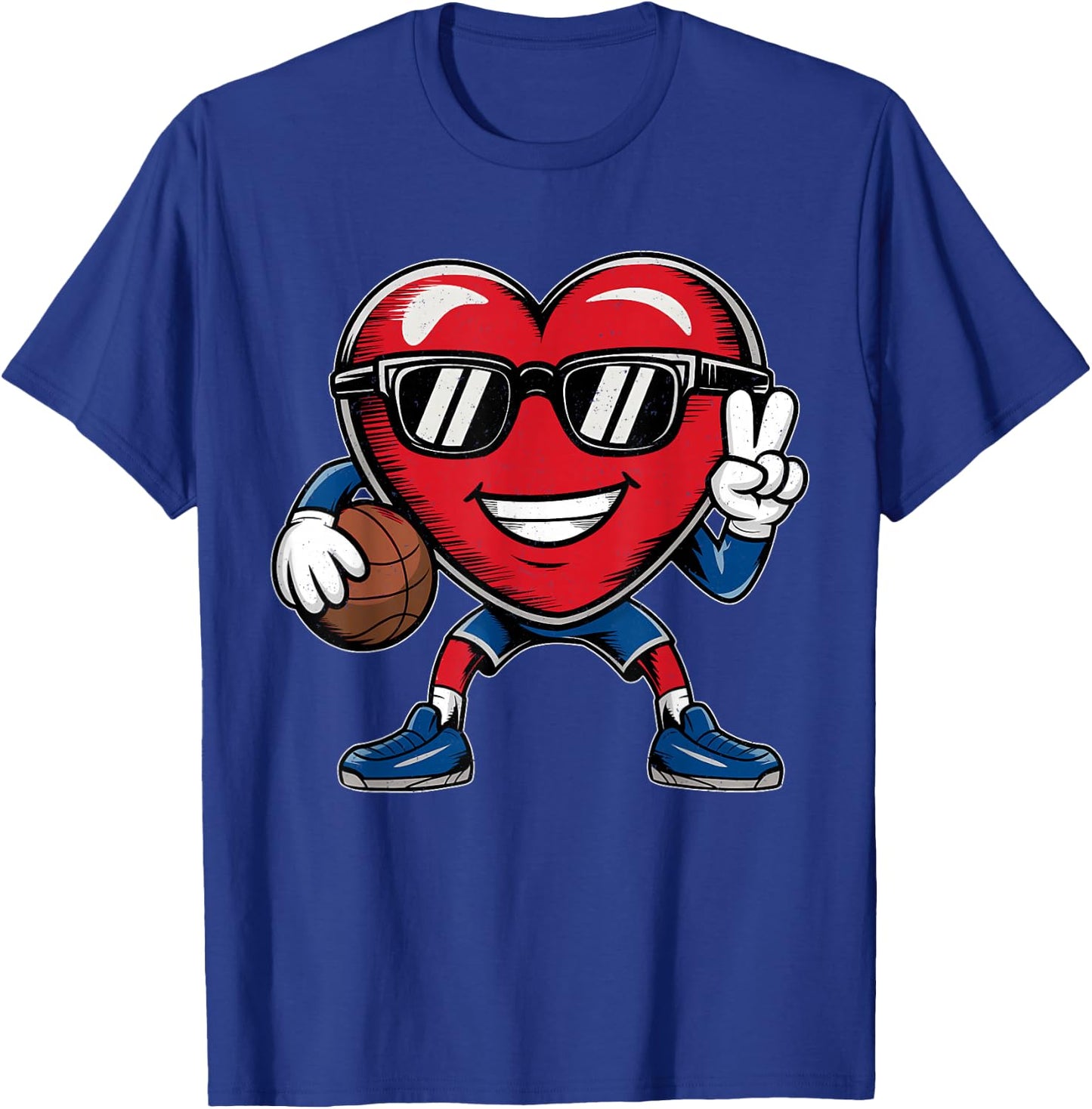 Heart Playing Basketball Valentines Day Basketball Boy Girl T-Shirt - T-Shirt | Royal