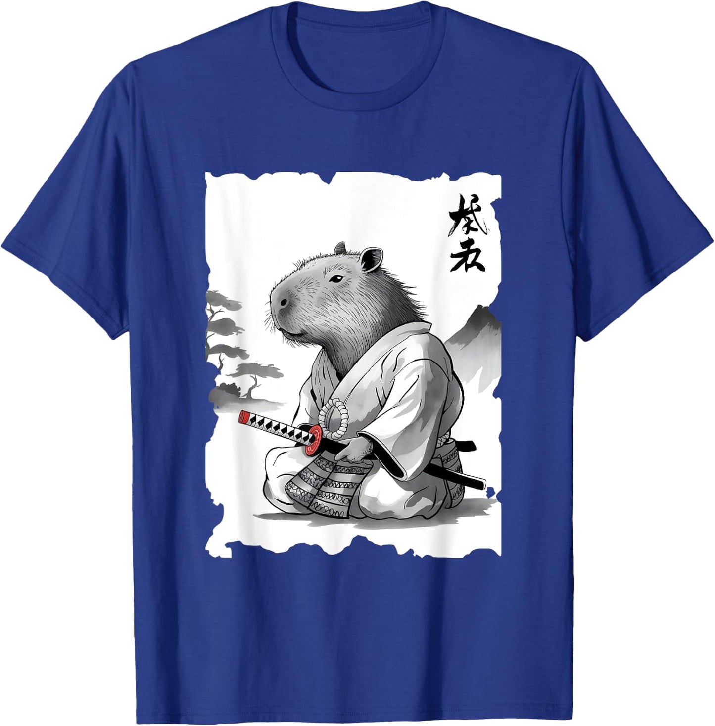 Samurai Capybara Warrior - Vintage Graphic Japanese Art T-Shirt - T-Shirt | Royal