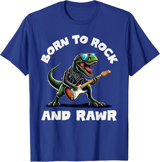 Born to Rock and Rawr, Cute Dinosaur, Rock'n Roll Dino T-Shirt - T-Shirt | Royal