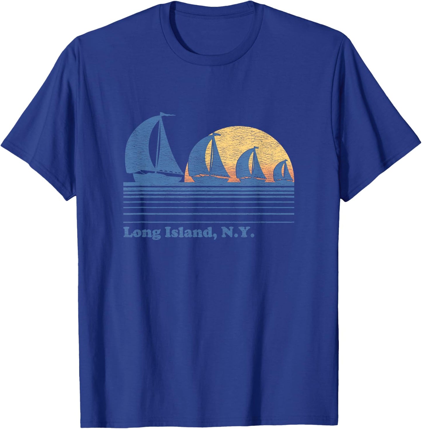 Long Island NY Sailboat Vintage 80s Sunset T-Shirt - T-Shirt | Royal