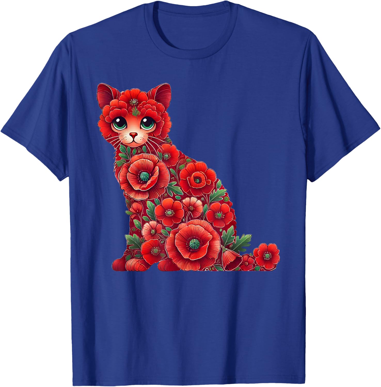 Red Poppies Cat Kitten Flower Gardening Floral T-Shirt - T-Shirt | Royal