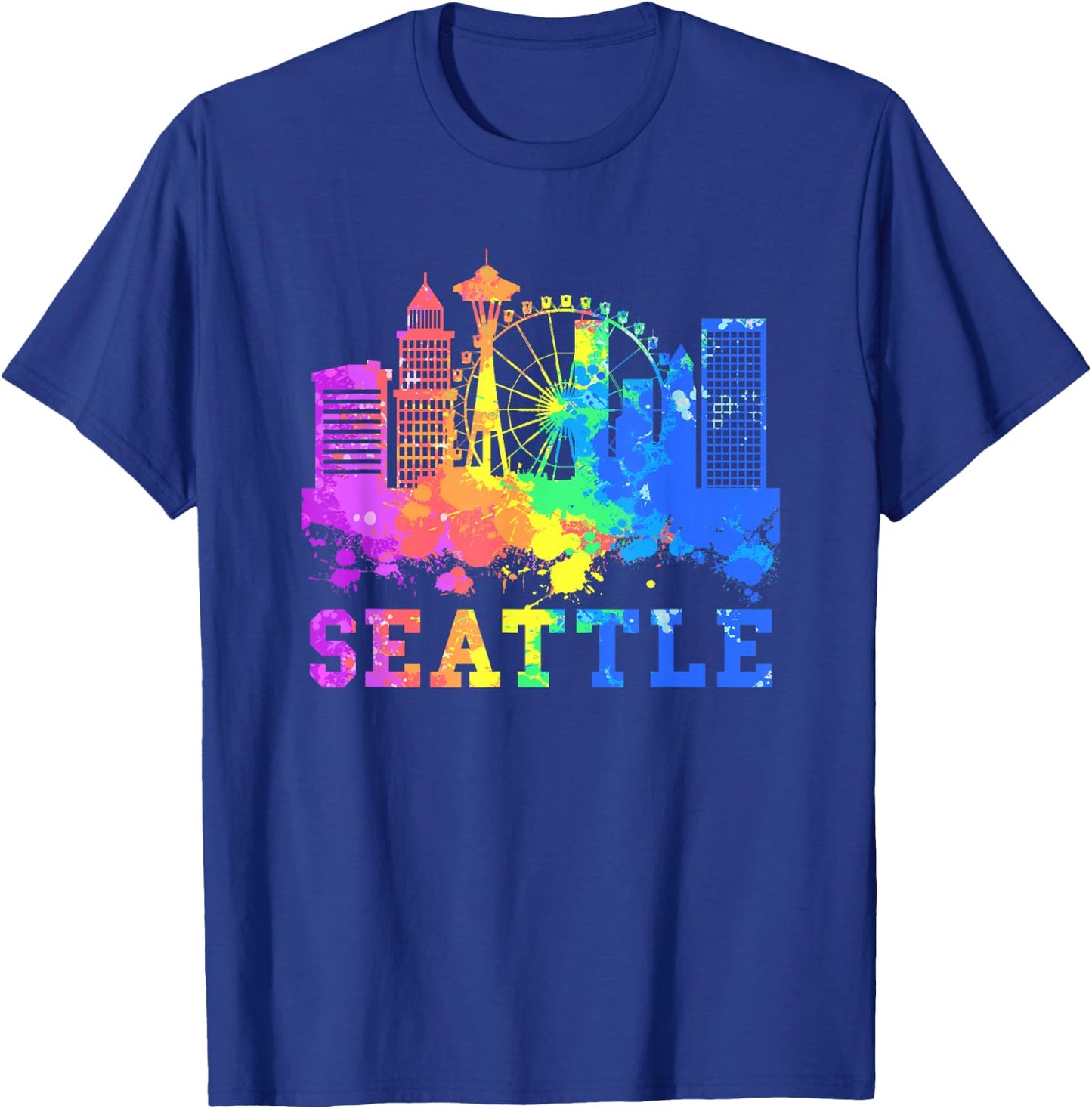 Seattle Washington Skyline Watercolor Souvenir Seattle T-Shirt - T-Shirt | Royal