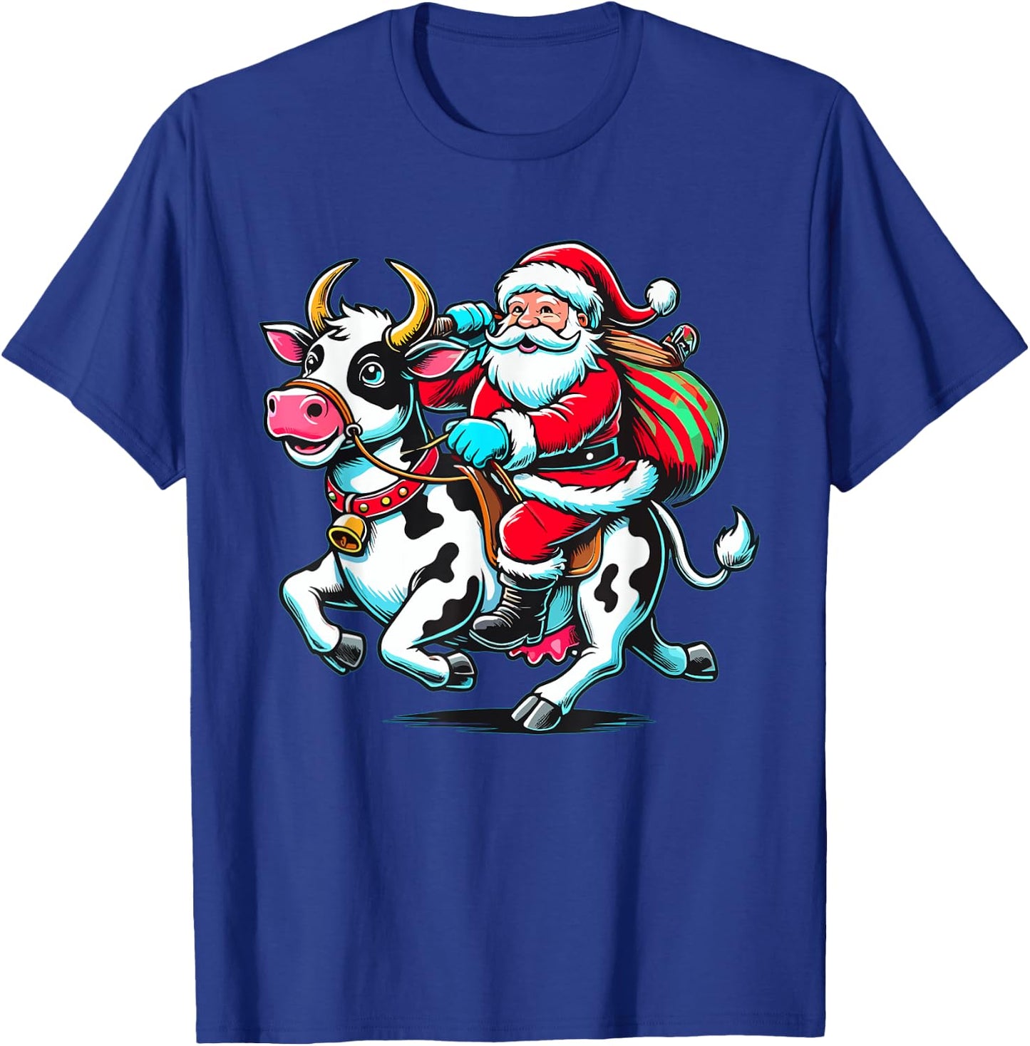 Santa Riding Cow Farmer Xmas Christmas T-Shirt - T-Shirt | Royal