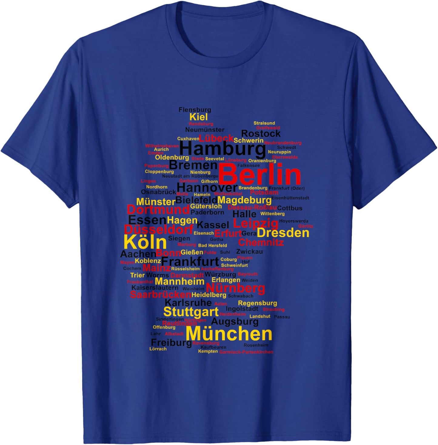 Germany Map Silhouette Towns Cities Flag Berlin Travel Small T-Shirt - T-Shirt | Royal