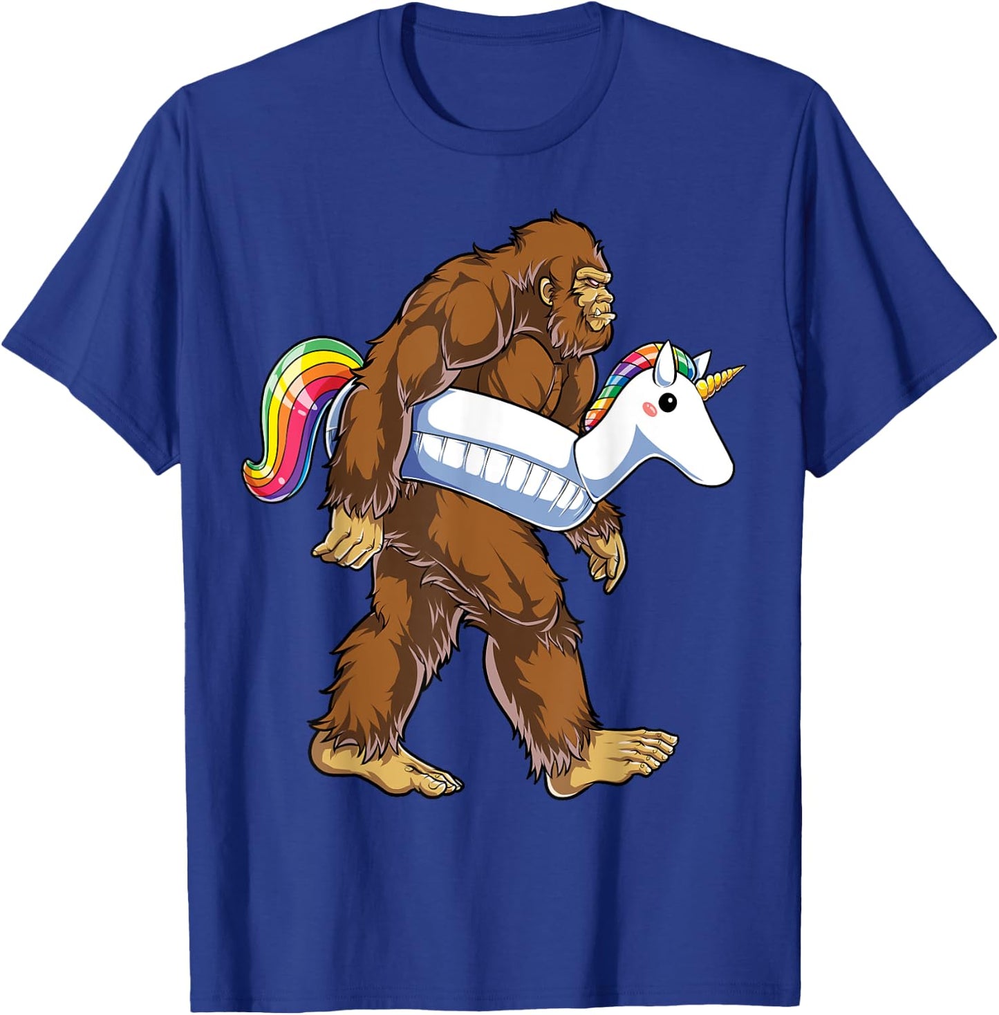 Pool Party Bigfoot Unicorn Float Funny Sasquatch Rainbow T-Shirt - T-Shirt | Royal