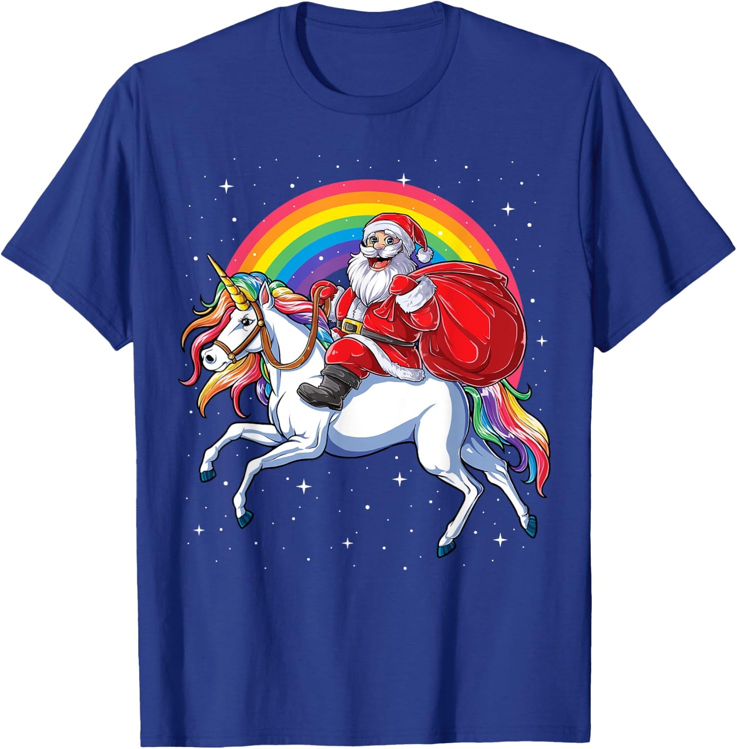 Christmas Santa Riding Unicorn Xmas Girls Women Rainbow T-Shirt - T-Shirt | Royal