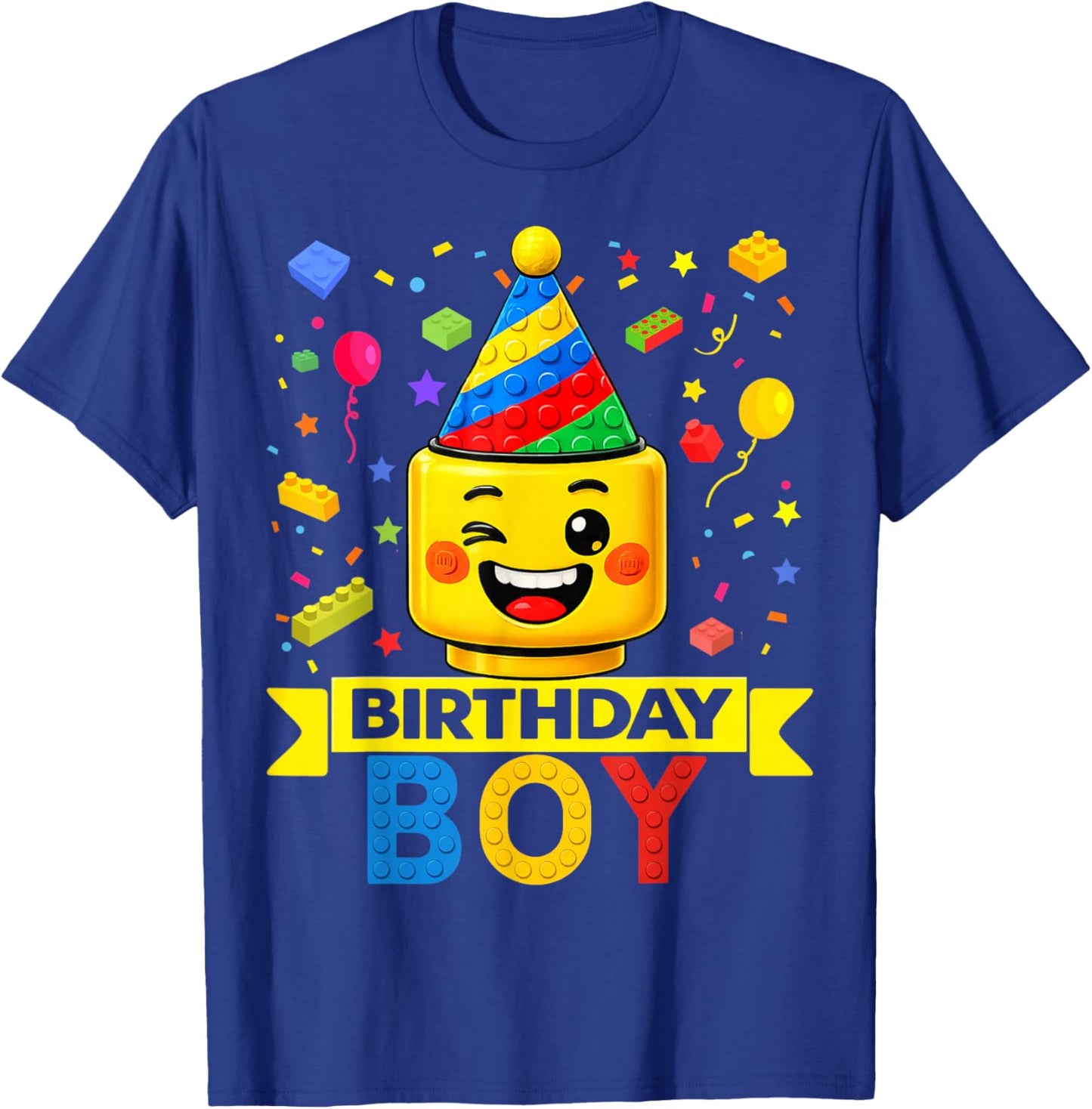 Building Bricks Boy Birthday Party Hat Master Builder Blocks T-Shirt - T-Shirt | Royal
