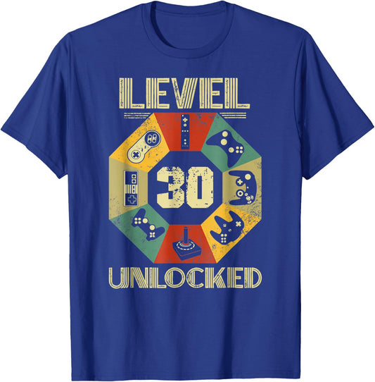 Level 30 Unlocked Video Gamer 30th Birthday T-Shirt - T-Shirt | Royal