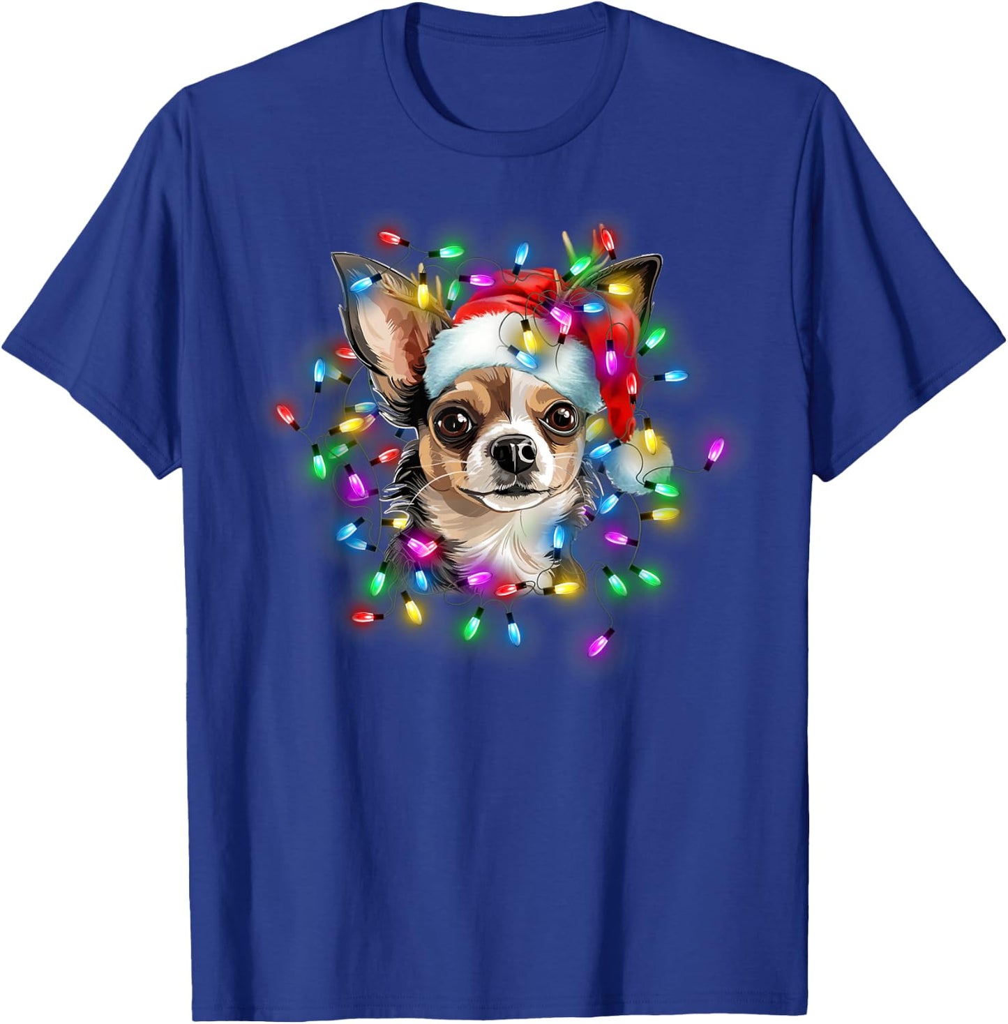 Cute Chihuahua Santa Hat Christmas Light Xmas T-Shirt - T-Shirt | Royal