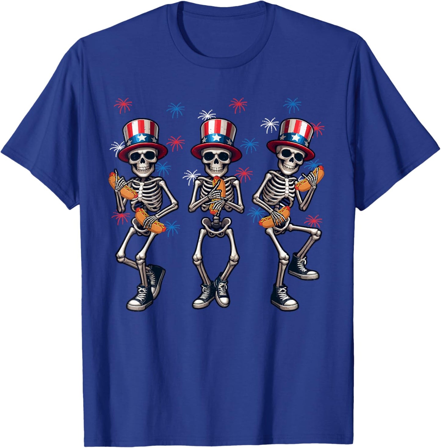 Skeleton Hotdog 4th Of July American Flag Patriotic Sausage T-Shirt - T-Shirt | Royal