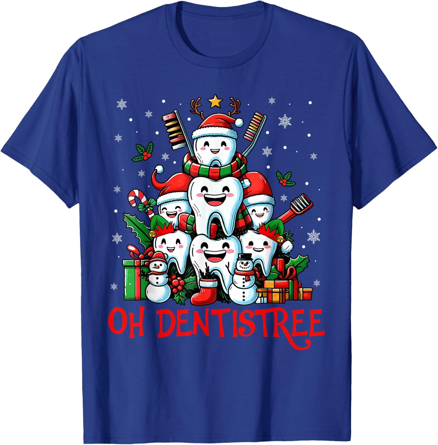 Oh Dentistree Teeth Dentistry Dental Dentist Christmas Tree T-Shirt - T-Shirt | Royal