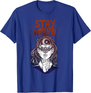 Hand Drawn Witch Girl with Butterfly Stay Weird T-Shirt - T-Shirt | Royal