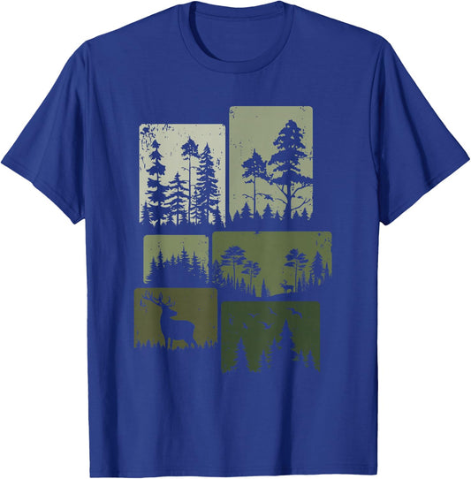 Trees Wildlife Nature Outdoor Vintage Forest T-Shirt - T-Shirt | Royal