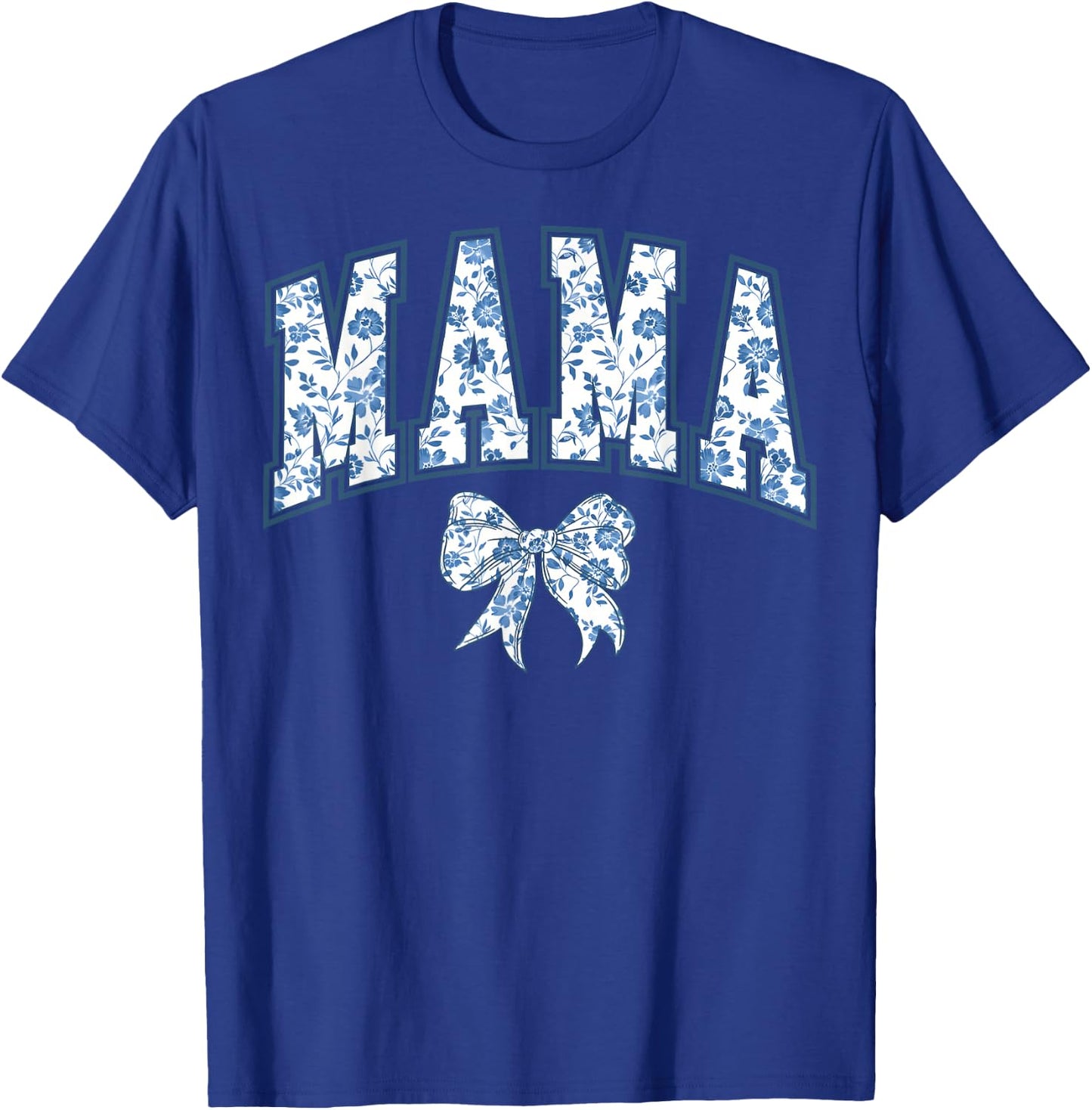 MAMA Blue Floral Coquette Bow Motherhood Mom Top T-Shirt - T-Shirt | Royal