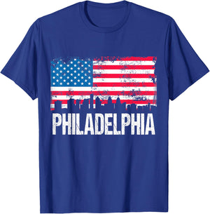 US Flag American City Skyline Philadelphia Pennsylvania USA T-Shirt - T-Shirt | Royal
