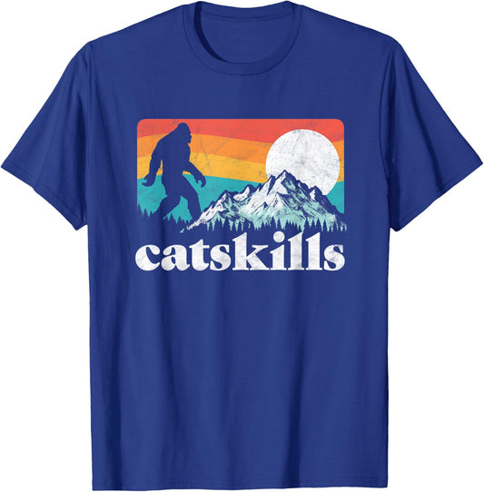 Catskills New York Retro Bigfoot Mountains T-Shirt - T-Shirt | Royal