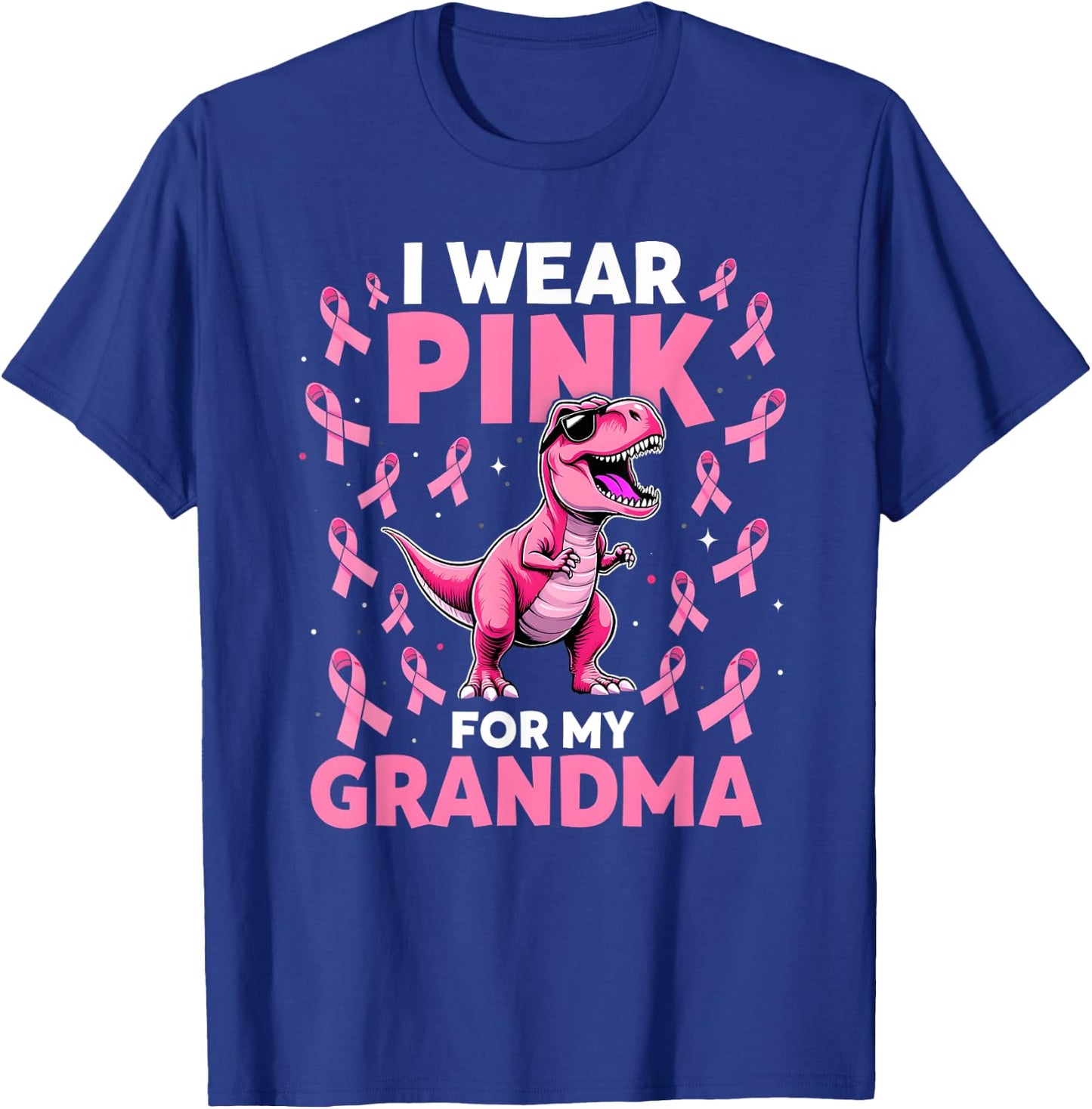 I Wear Pink For My Grandma Pink Ribbon T-Rex Breast Cancer T-Shirt - T-Shirt | Royal