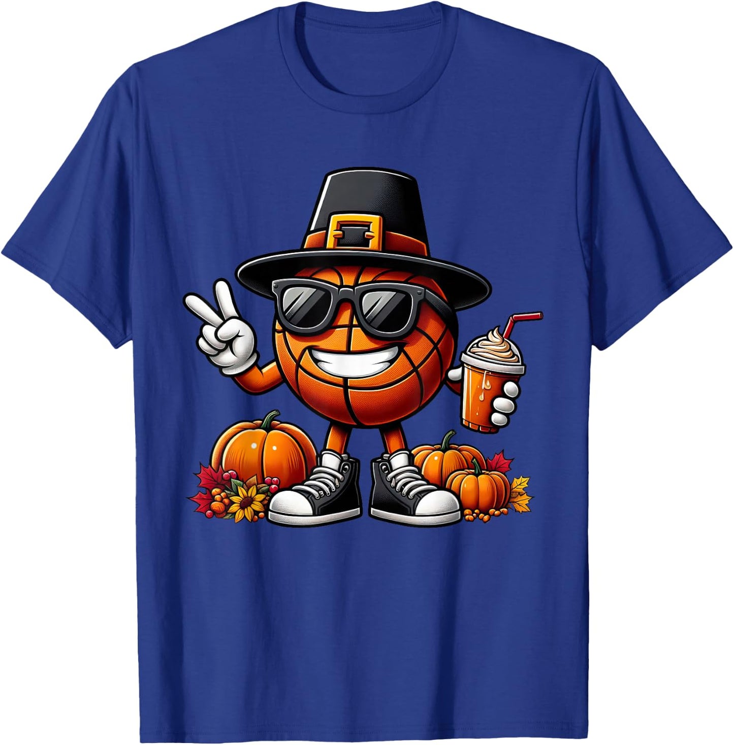 Autumn Pumpkin Fall Basketball Thanksgiving Kids T-Shirt - T-Shirt | Royal