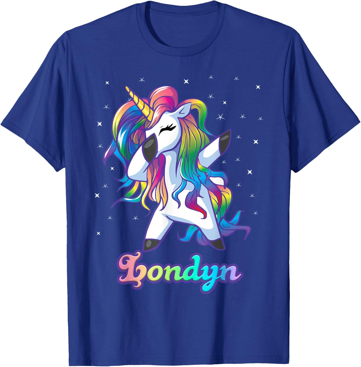 LONDYN Name Personalized Custom Rainbow Unicorn Dabbing T-Shirt - T-Shirt | Royal