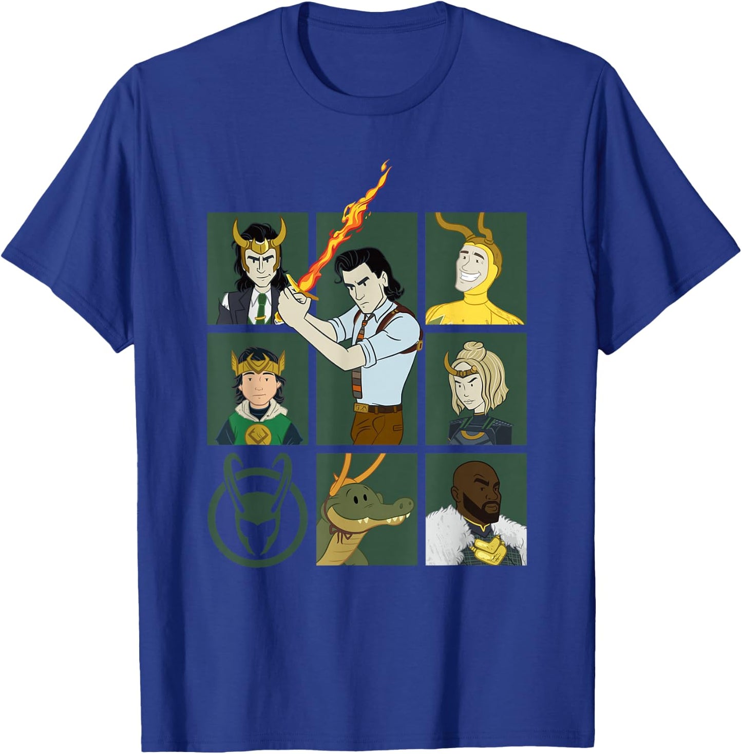 Marvel Loki Variants Alligator Loki Sylvie Character Grid T-Shirt - T-Shirt | Royal