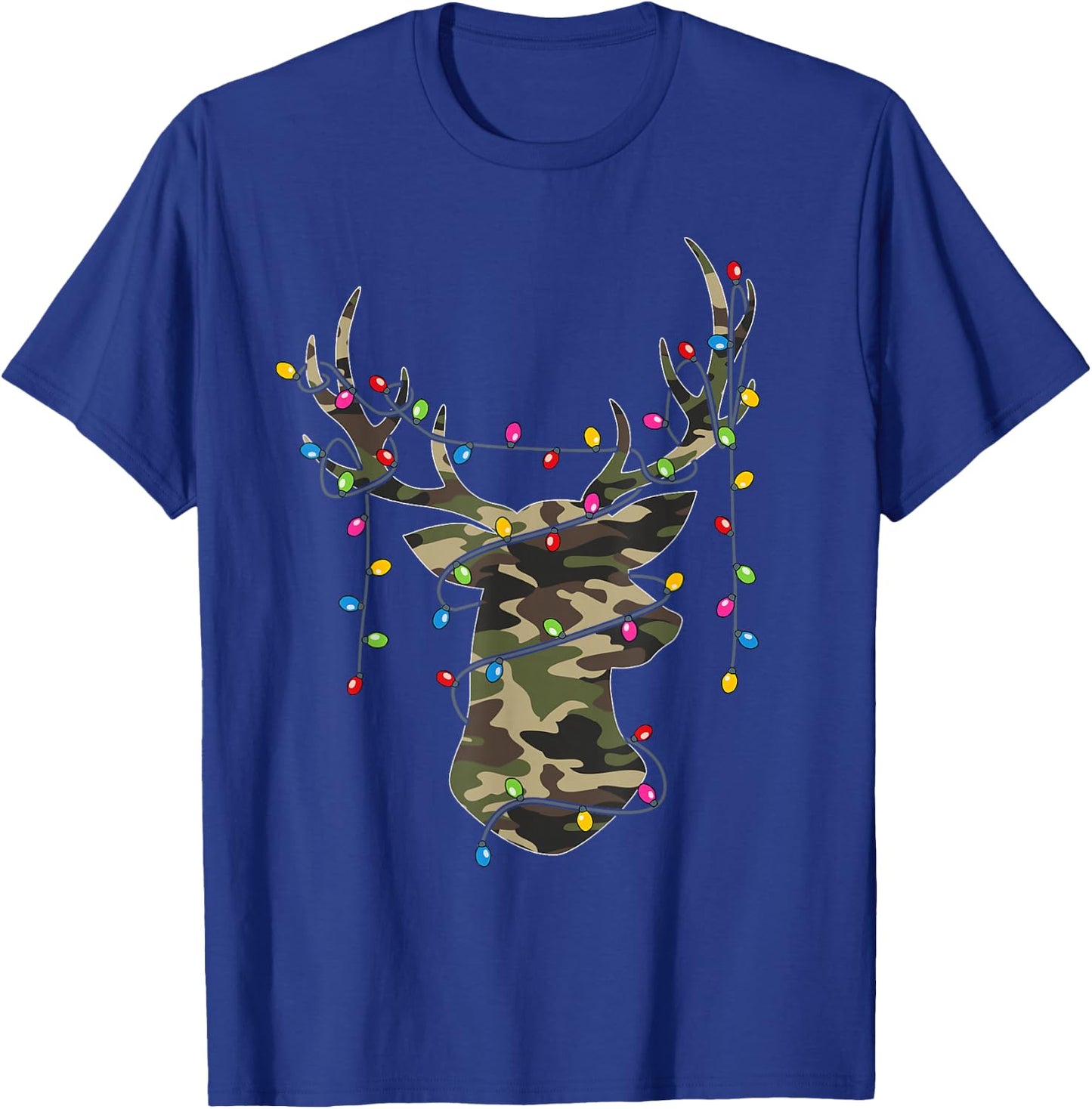 Christmas Holiday Camo Hunting Reindeer Deer Xmas Lights T-Shirt - T-Shirt | Royal