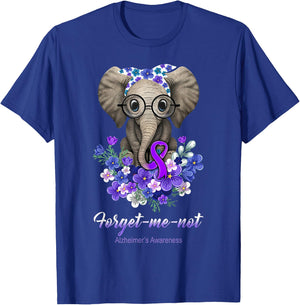 Forget me not Alzheimer's Awareness Elephant Flower T-Shirt - T-Shirt | Royal