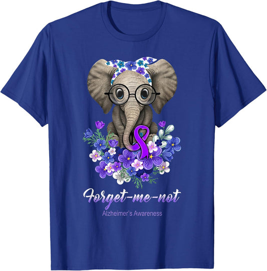 Forget me not Alzheimer's Awareness Elephant Flower T-Shirt - T-Shirt | Royal