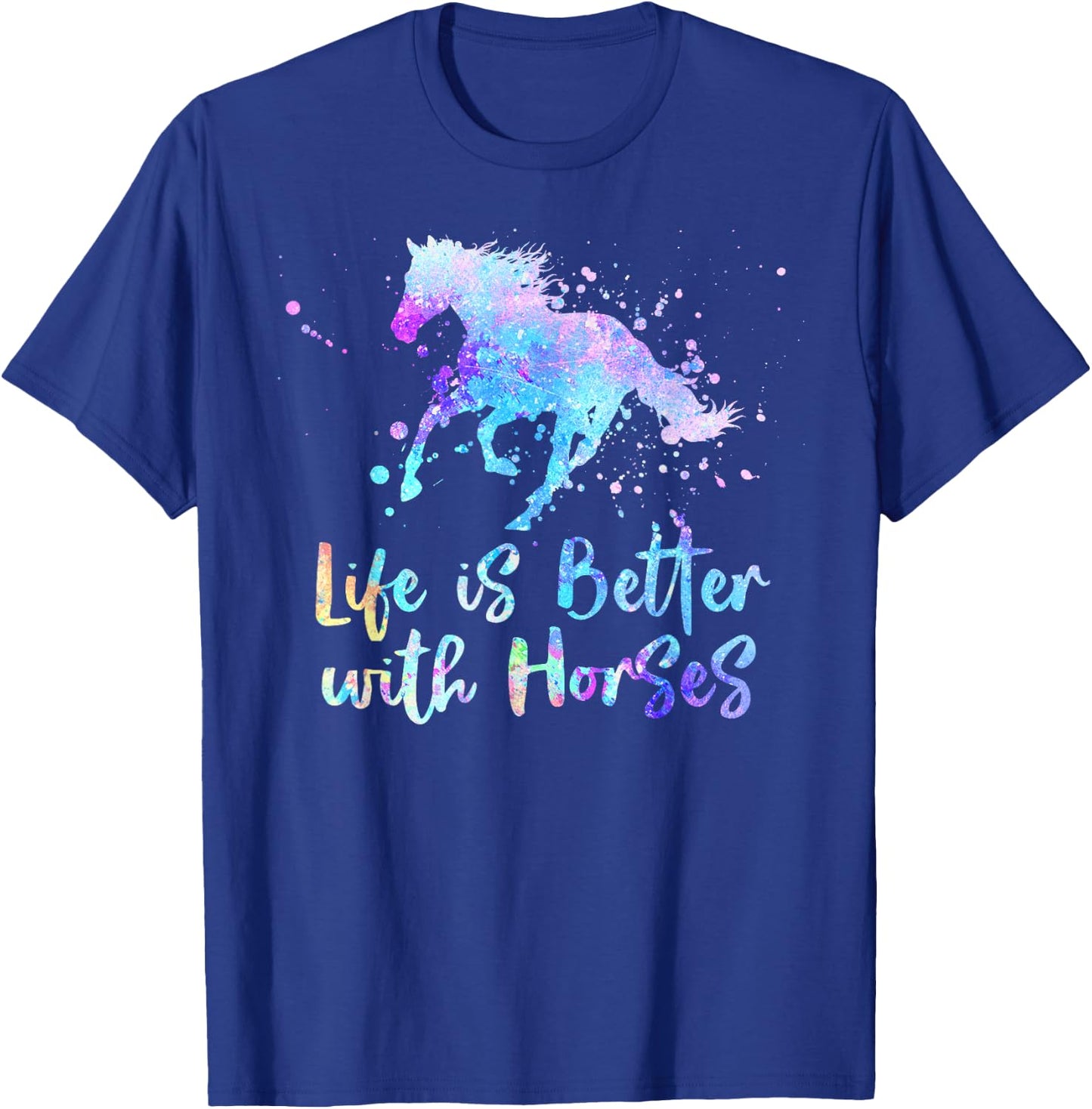 LIFE IS BETTER WITH HORSES Equestrian Rider Teen Tween Girls T-Shirt - T-Shirt | Royal